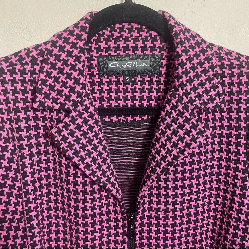 Cheryl Nash Zip Blazer Jacket Pink/Black Patterned